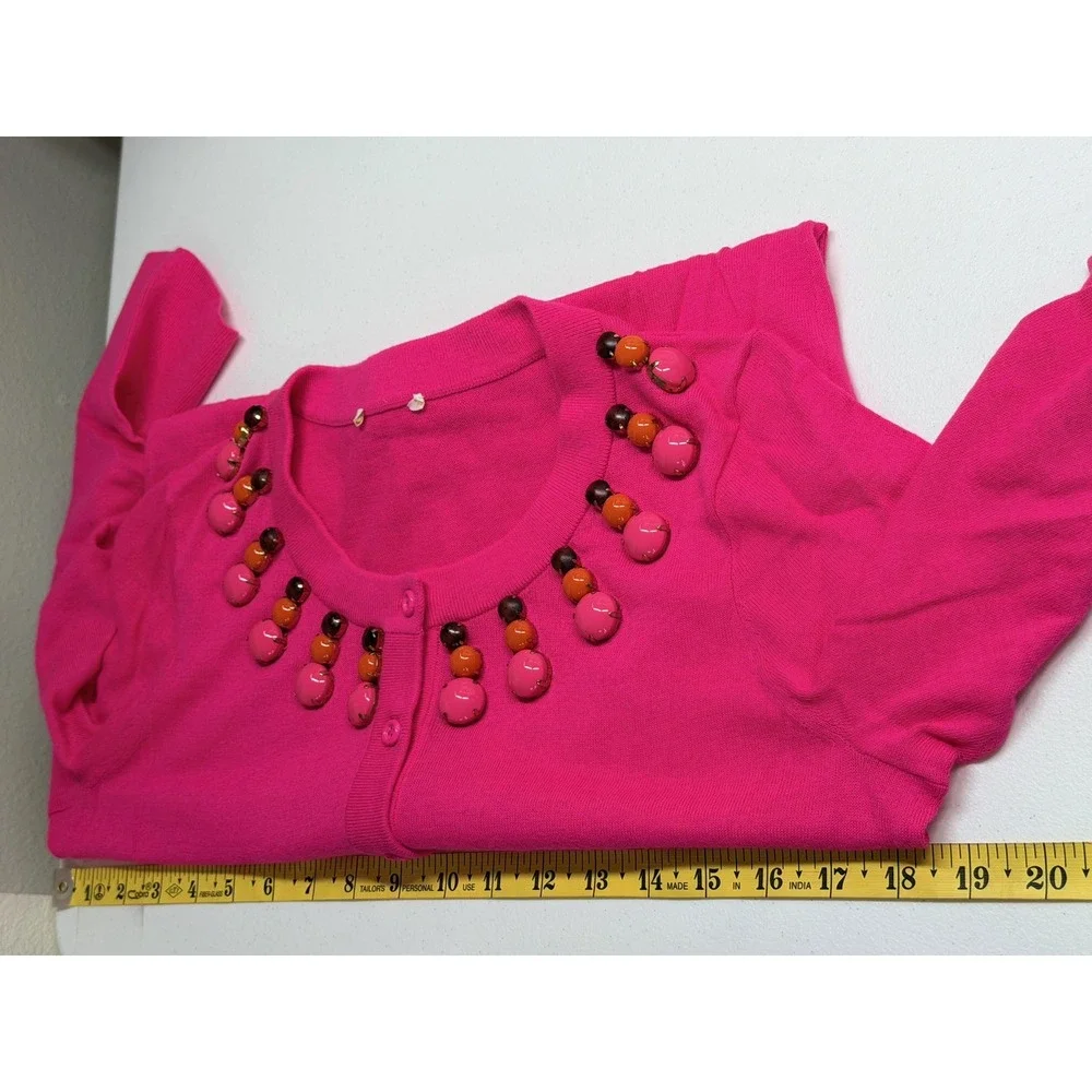 Kate Spade Sweater Women Medium Pink Rio Embellished Cardigan Chunky Bead Preppy